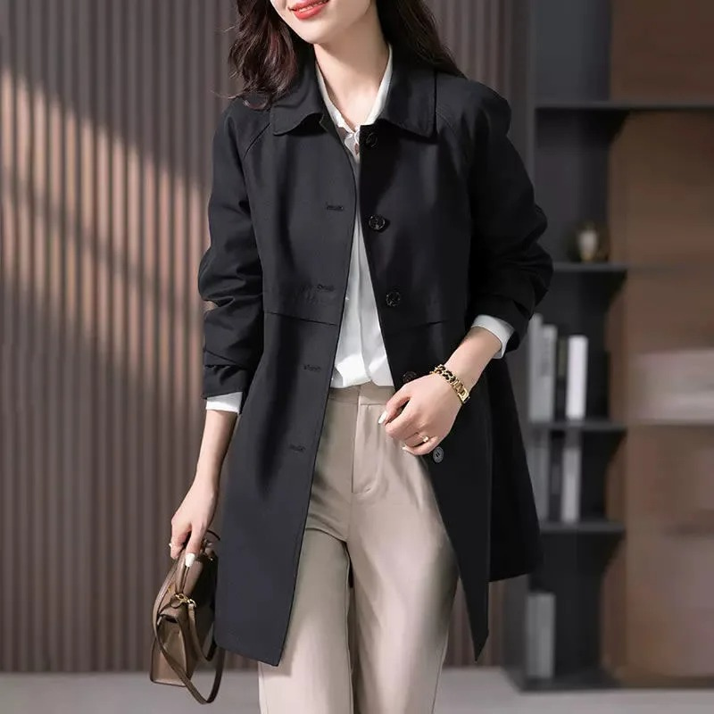 Gabardina Elegante con Botonadura Frontal para Mujer
