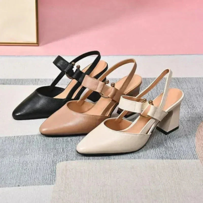 Tacones Slingback Estilo Mary Jane con Tacón Ancho y Punta Fina para Mujer
