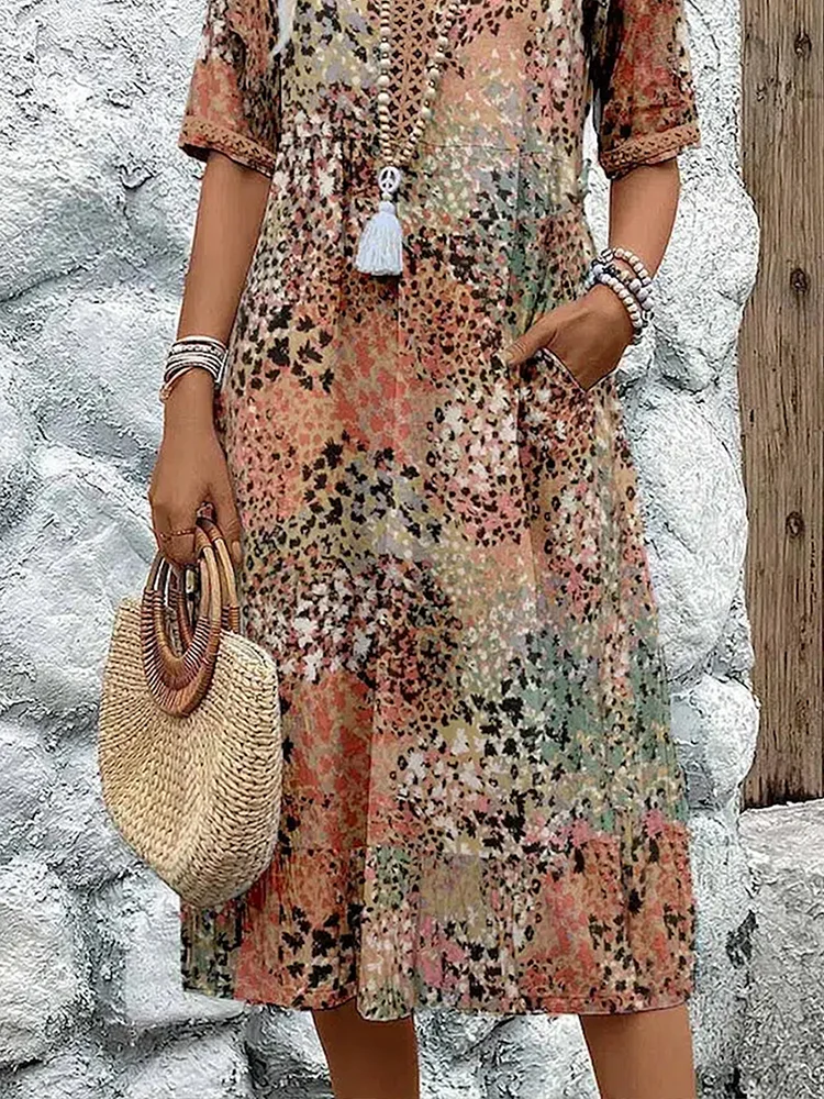 Vestido Casual de Silueta Holgada con Estampado Floral