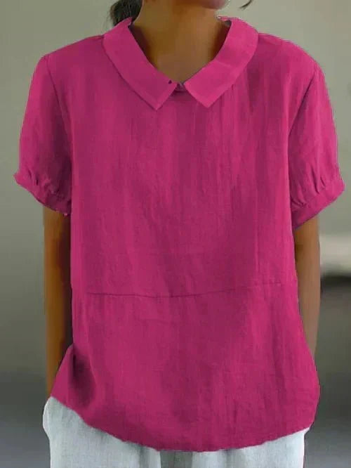 Blusa de Lino de Corte Holgado con Cuello Redondeado