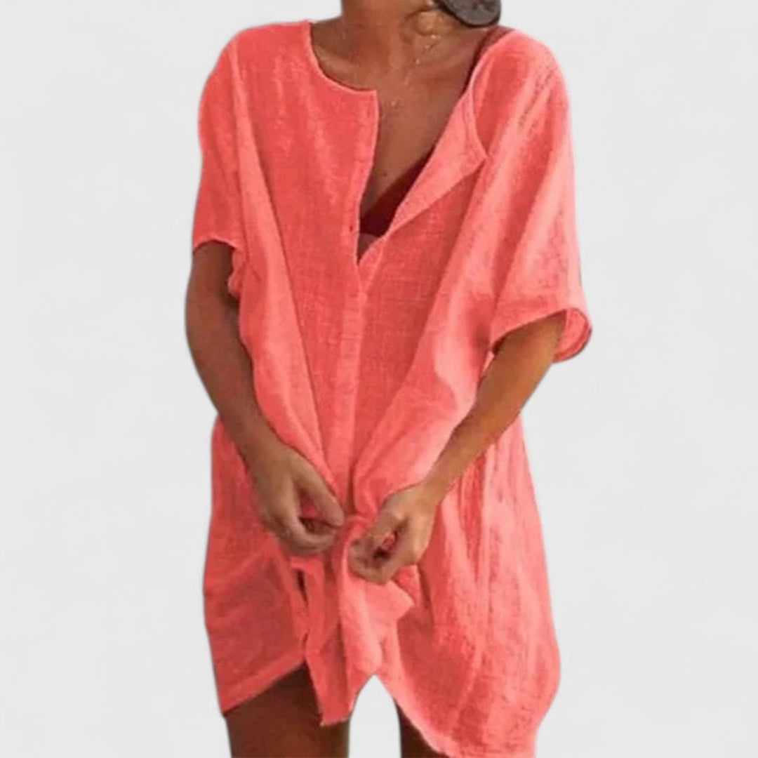 Vestido playero corto de corte holgado con botones frontales