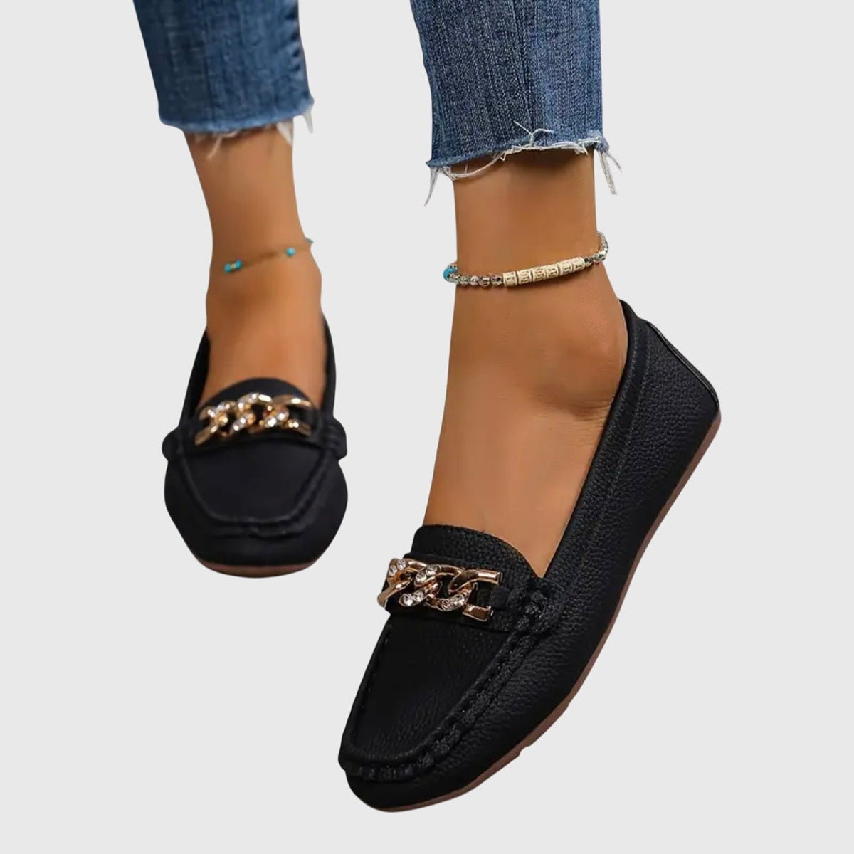 Zapatos mocasín planos con eslabón decorativo para mujer