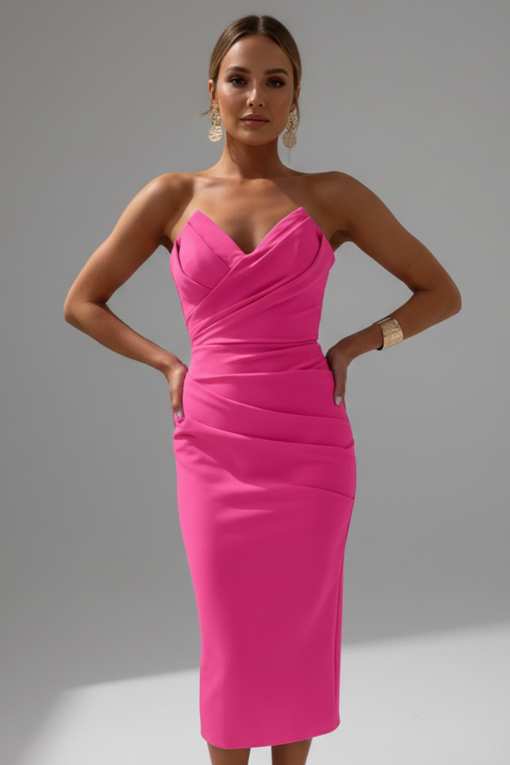 Vestido Midi sin Tirantes con Volantes Escalonados para Mujer