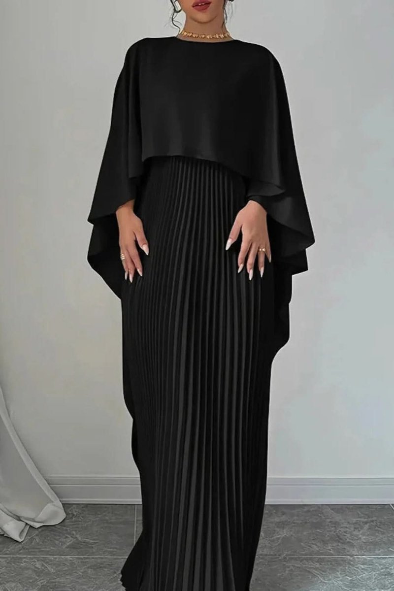 Vestido maxi de gala con capa fluida y falda plisada para mujer