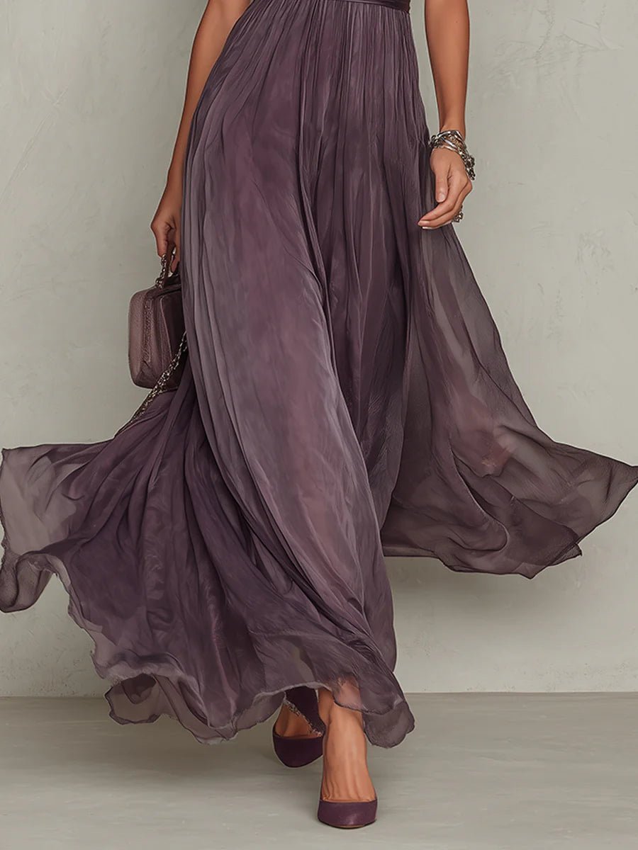 Vestido Largo de Fiesta con Detalles de Encaje, Escote Gota y Silueta en Línea A