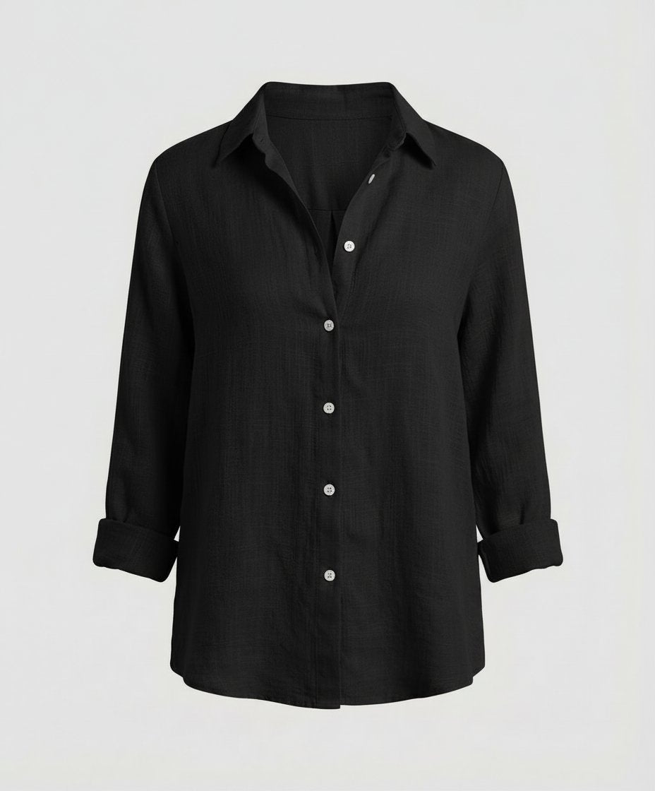 Camisa de Lino con Botones y Manga 3/4 para Mujer