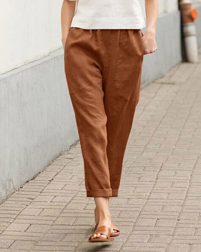 Pantalón Harem Holgado de Lino con Pretina Elástica