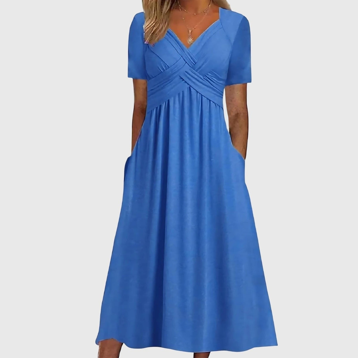 Vestido midi envolvente con escote en V y silueta en A