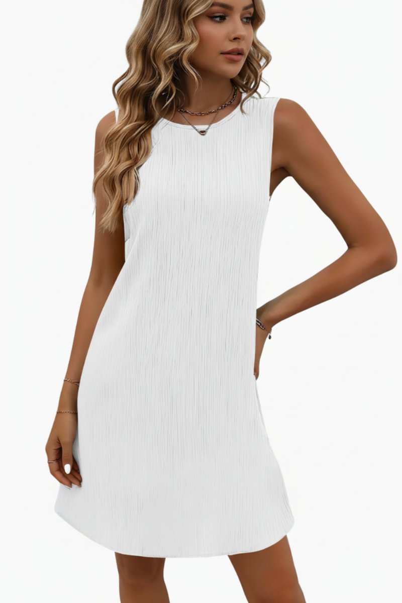 Vestido Corto Acampanado Sin Mangas de Caída Fluida para Mujer