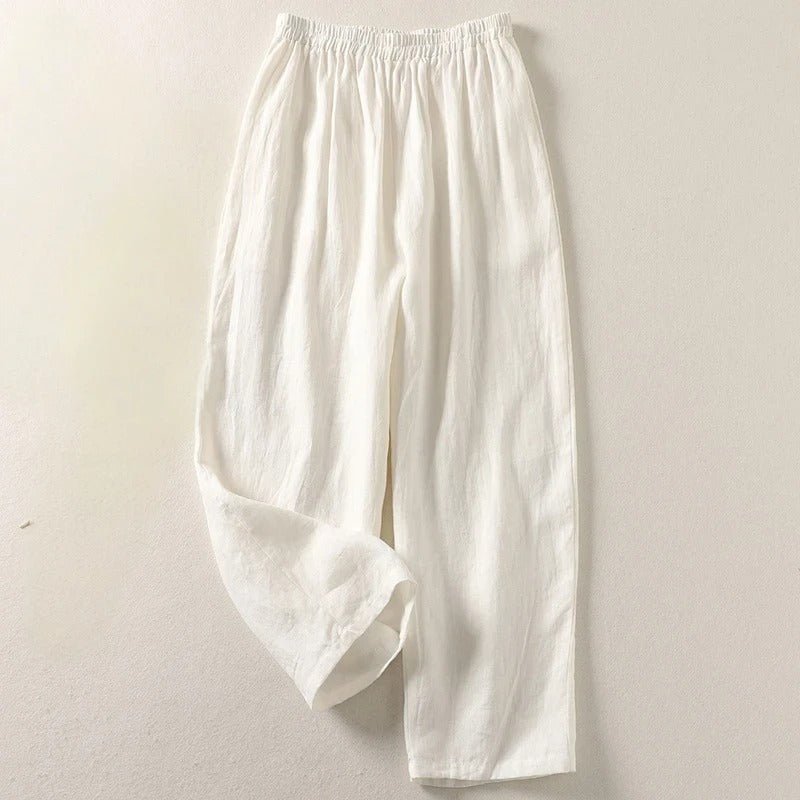 Pantalón Casual de Lino para Mujer de Silueta Relajada con Cintura Elastizada
