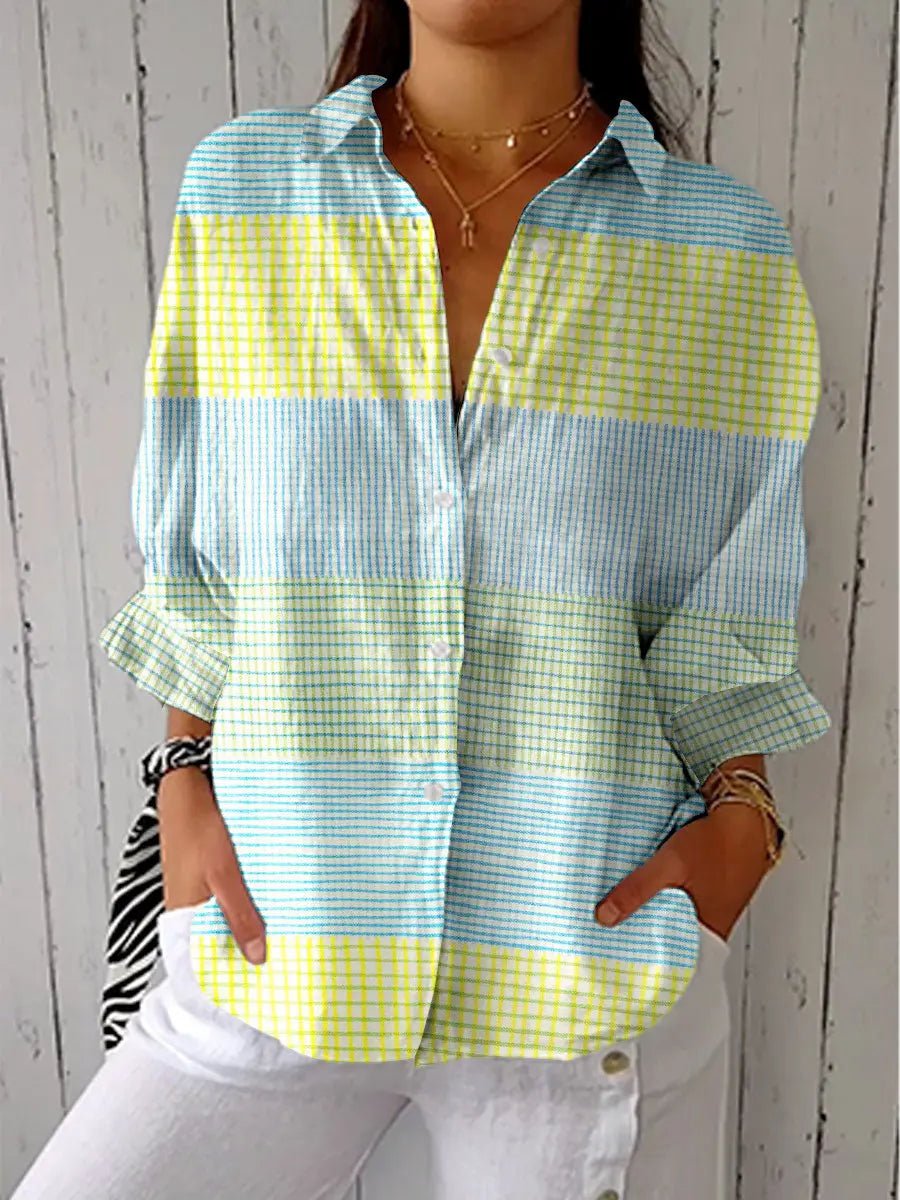 Camisa casual a cuadros de corte amplio para mujer