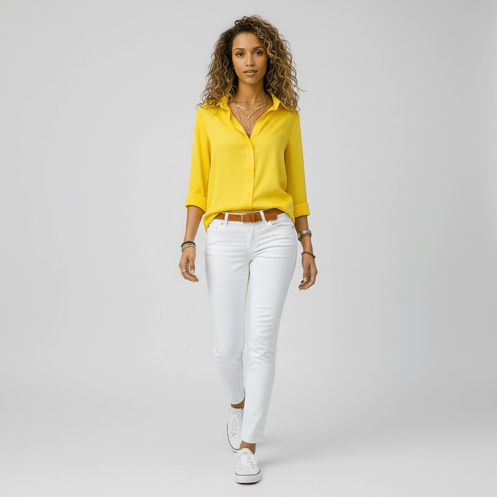 Blusa camisera holgada de manga larga con abotonadura frontal para mujer
