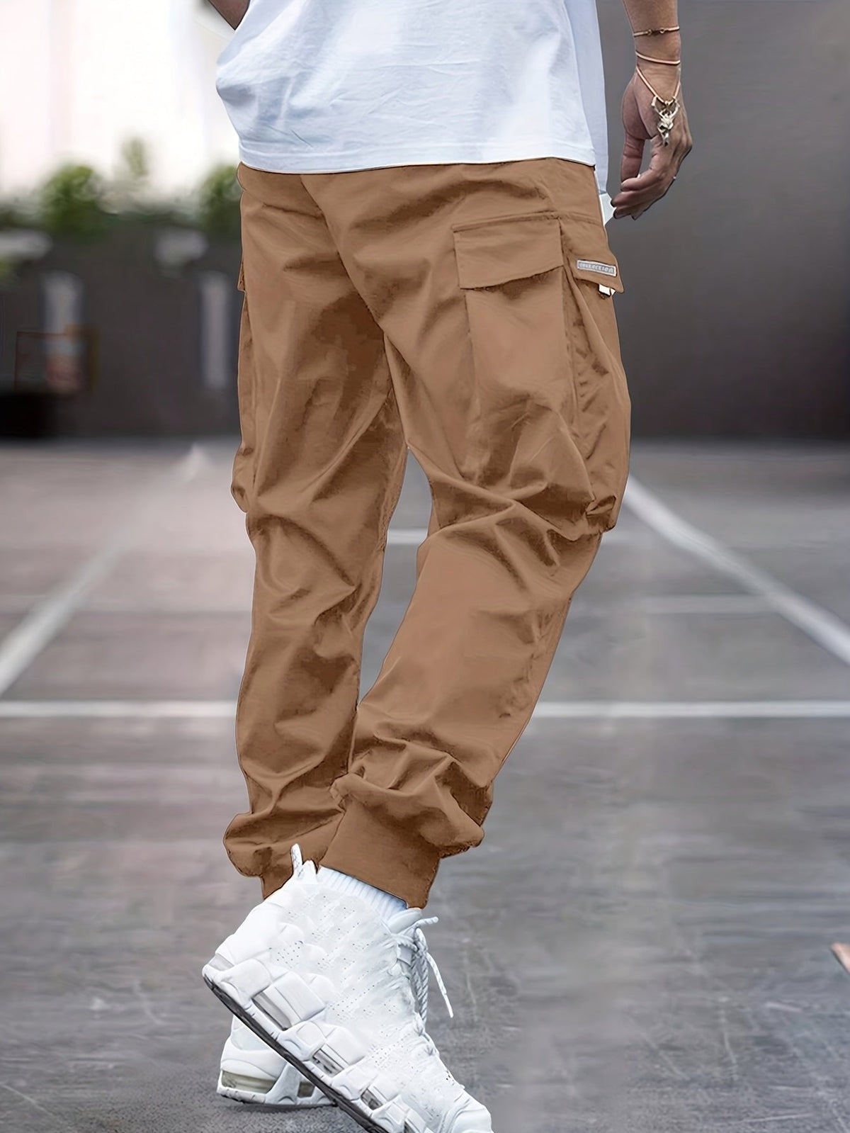 Pantalón cargo jogger para hombre con pretina de cordón y puños acanalados