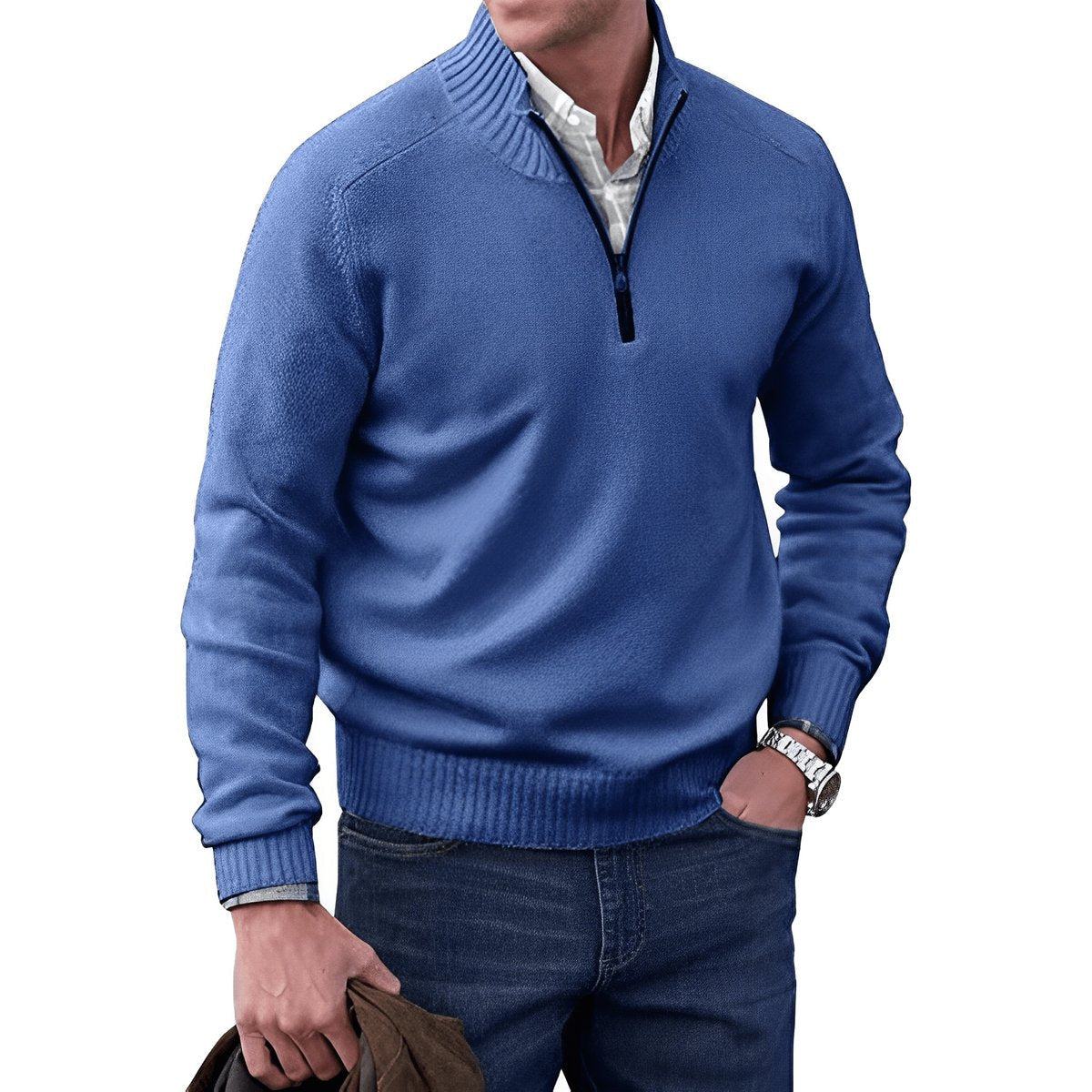 Suéter para Hombre de Punto Suave con Media Cremallera y Corte Regular