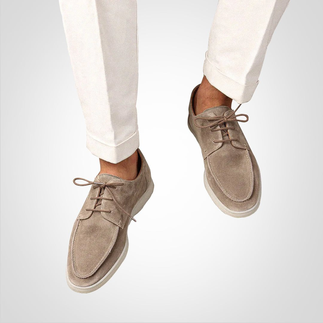 Calzado casual tipo mocasín derby con agujetas de gamuza para hombre