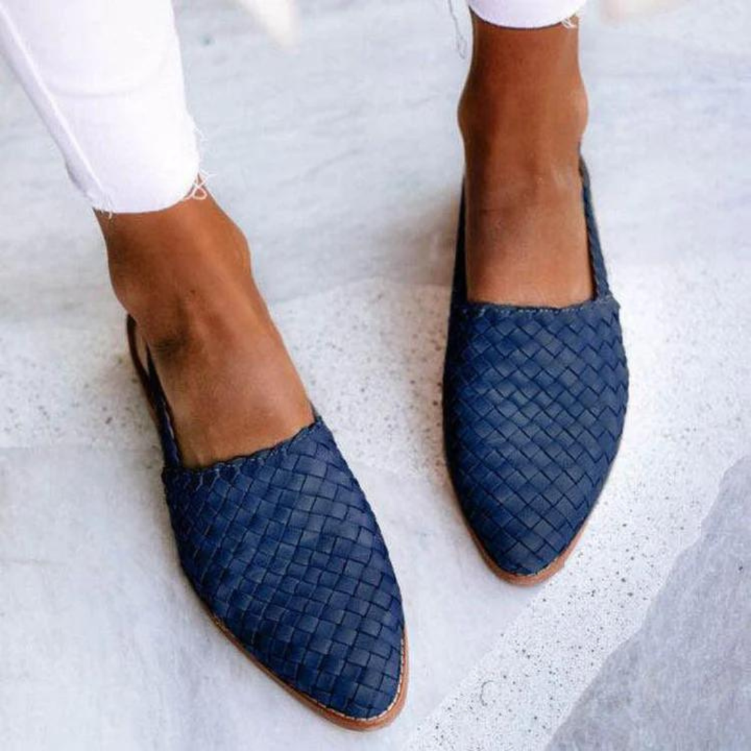 Zapatos Mules Planos Estilo Mocasín con Textura Tejida para Mujer