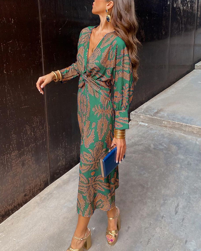 Vestido Largo de Fiesta Acampanado con Escote Cruzado para Mujer