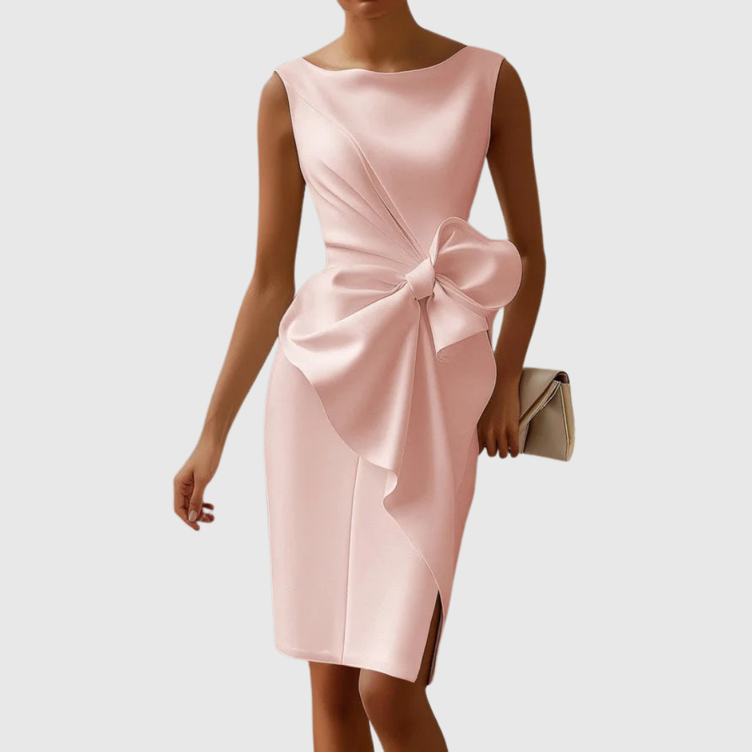Vestido Midi Elegante con Lazo en Cintura para Mujer