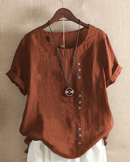 Blusa fresca de corte fluido con botones laterales para mujer