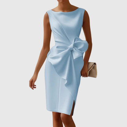 Vestido Midi Elegante con Lazo en Cintura para Mujer