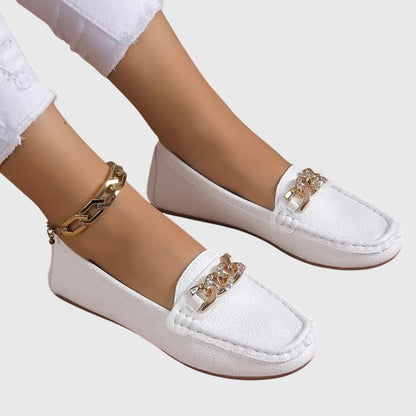Zapatos mocasín planos con eslabón decorativo para mujer