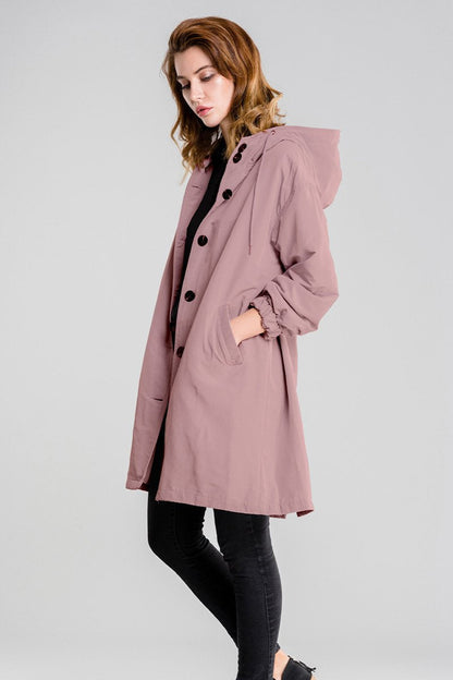 Chaqueta Larga Casual para Mujer con Capucha y Botonadura Frontal