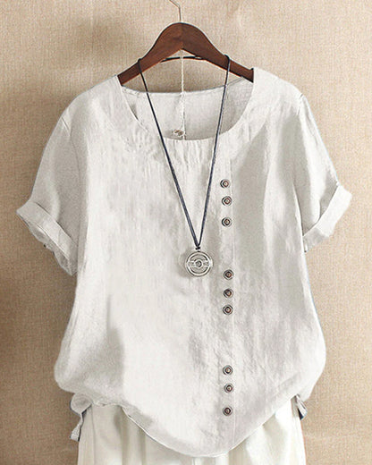 Blusa fresca de corte fluido con botones laterales para mujer