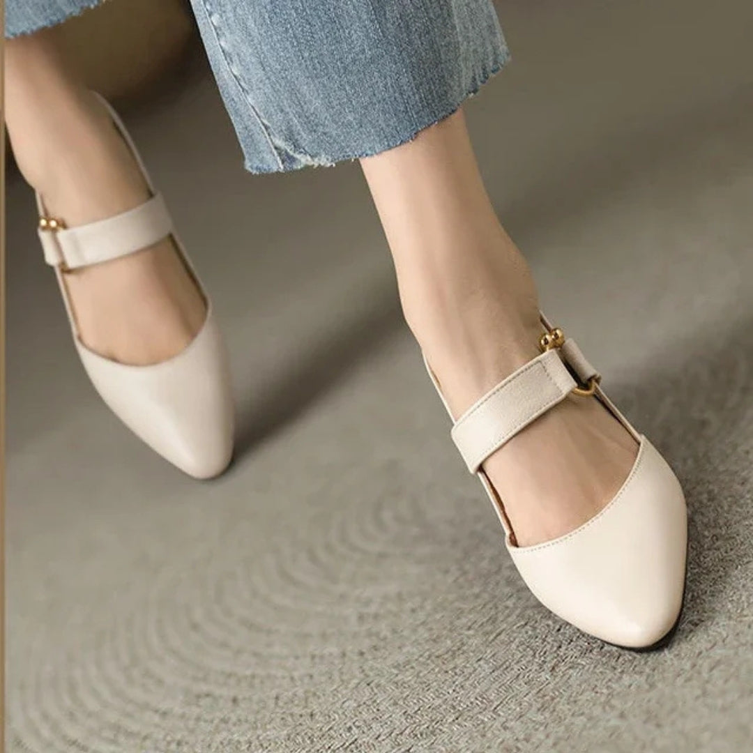 Tacones Slingback Estilo Mary Jane con Tacón Ancho y Punta Fina para Mujer