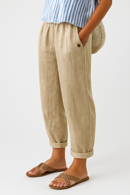Pantalón fresco de corte relajado con puños para mujer