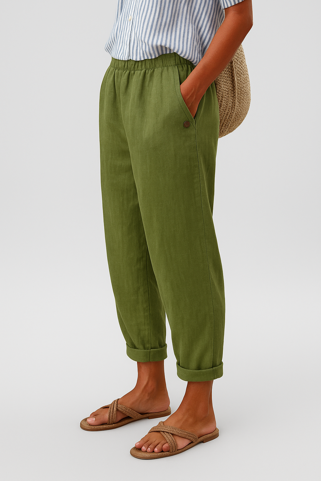 Pantalón fresco de corte relajado con puños para mujer