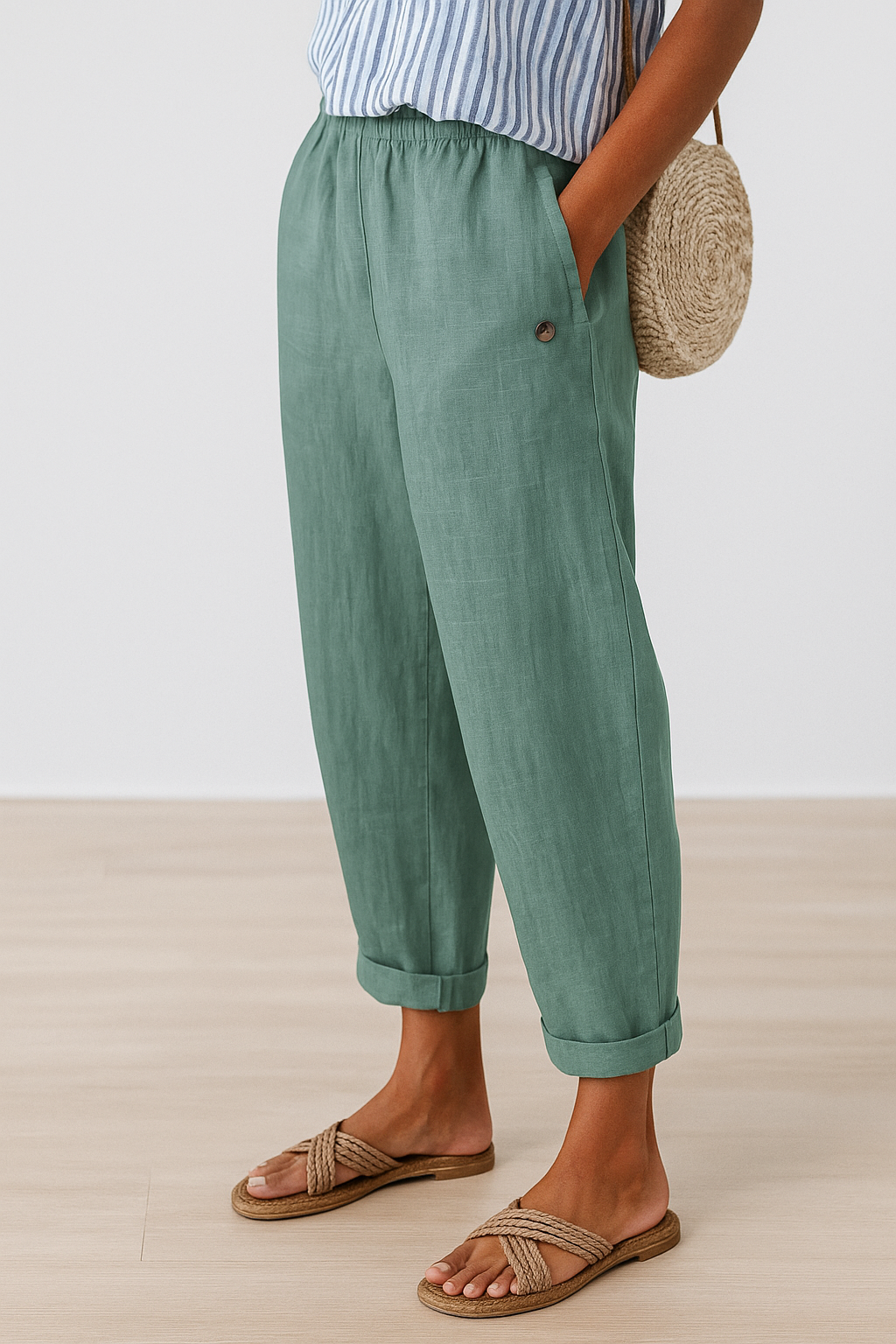 Pantalón fresco de corte relajado con puños para mujer