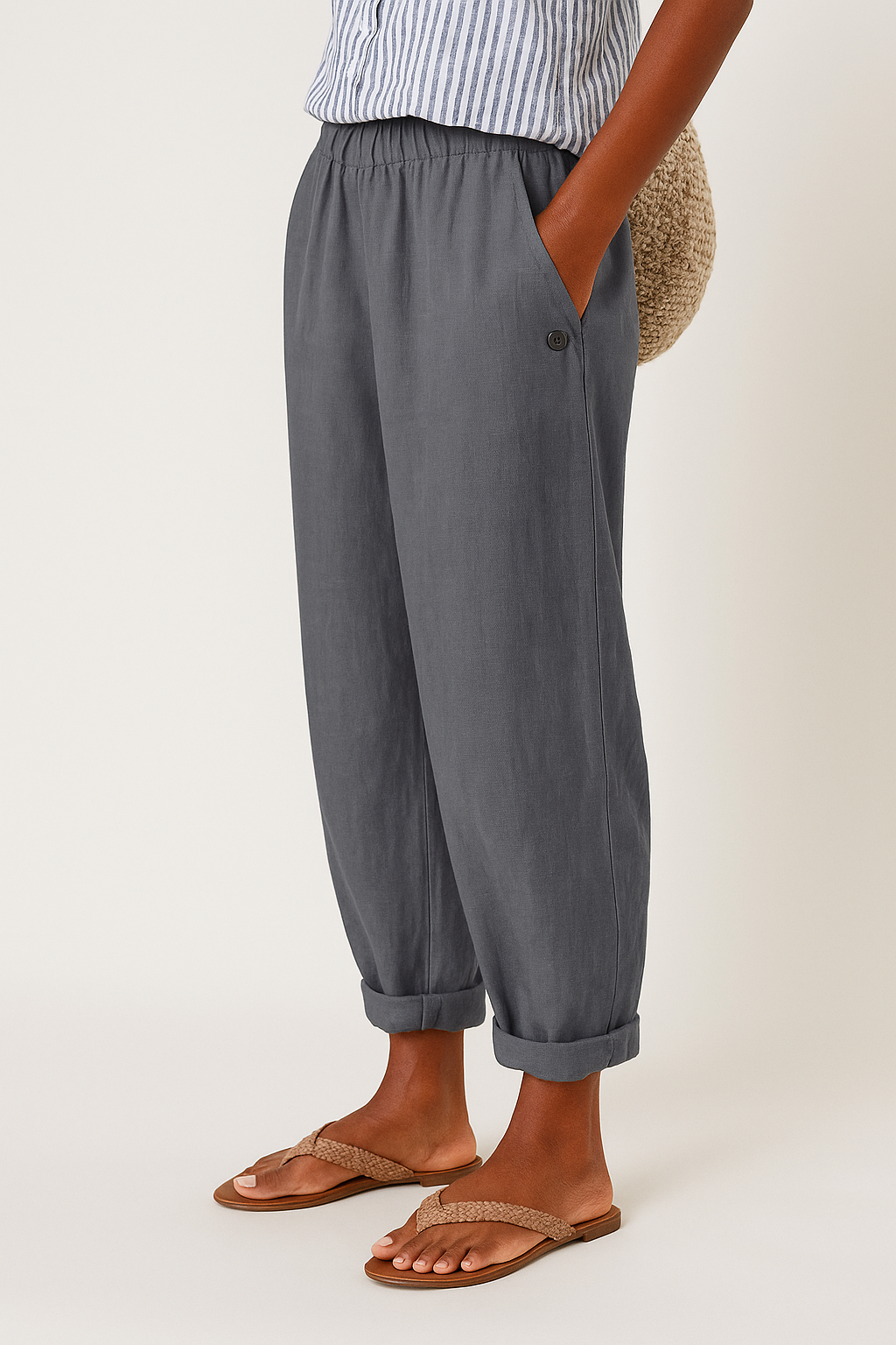 Pantalón fresco de corte relajado con puños para mujer
