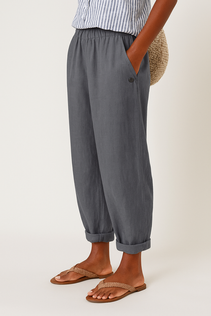 Pantalón fresco de corte relajado con puños para mujer