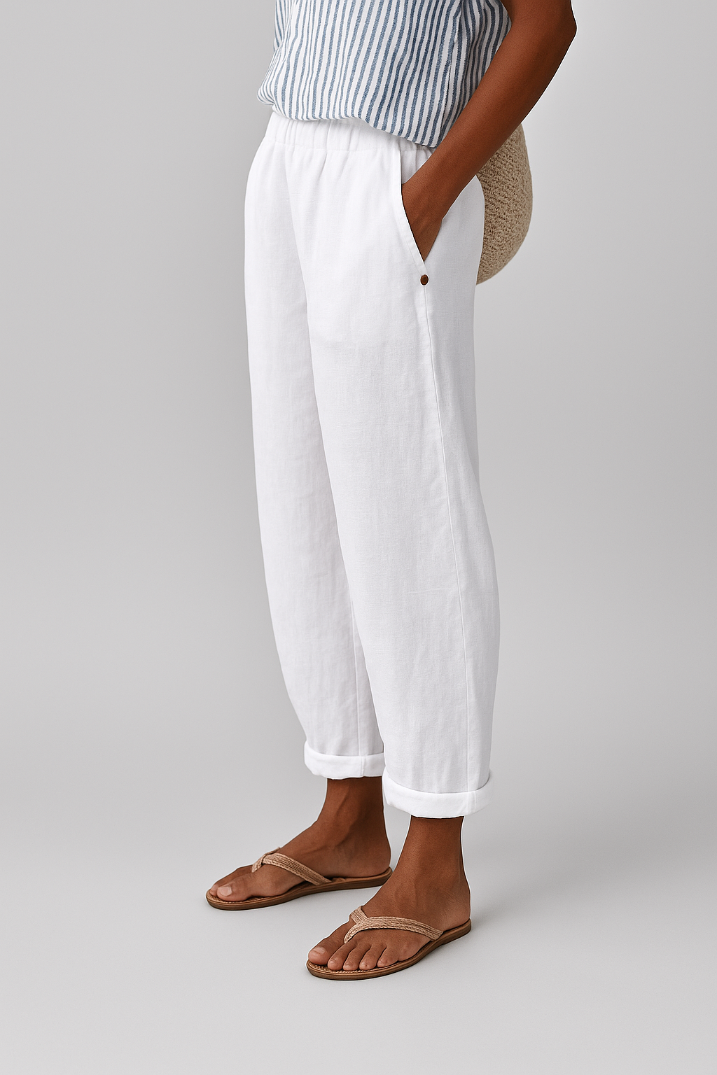 Pantalón fresco de corte relajado con puños para mujer