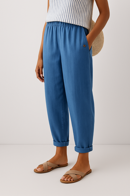 Pantalón fresco de corte relajado con puños para mujer