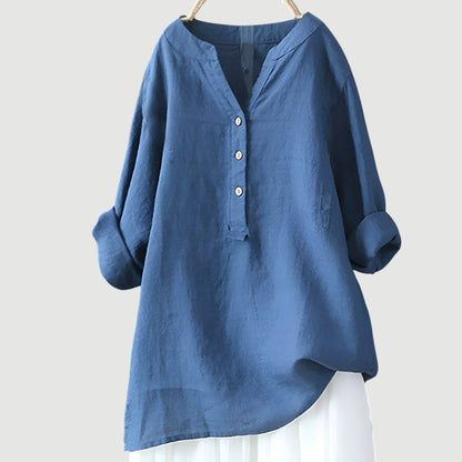 Camisa femenina de corte relajado con botones frontales