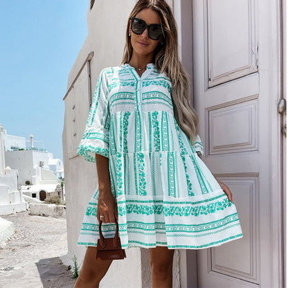 Vestido túnica de corte relajado en capas con estampado boho para mujer