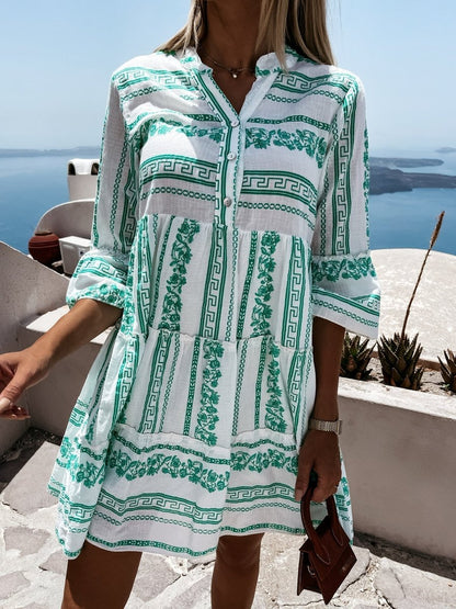 Vestido túnica de corte relajado en capas con estampado boho para mujer