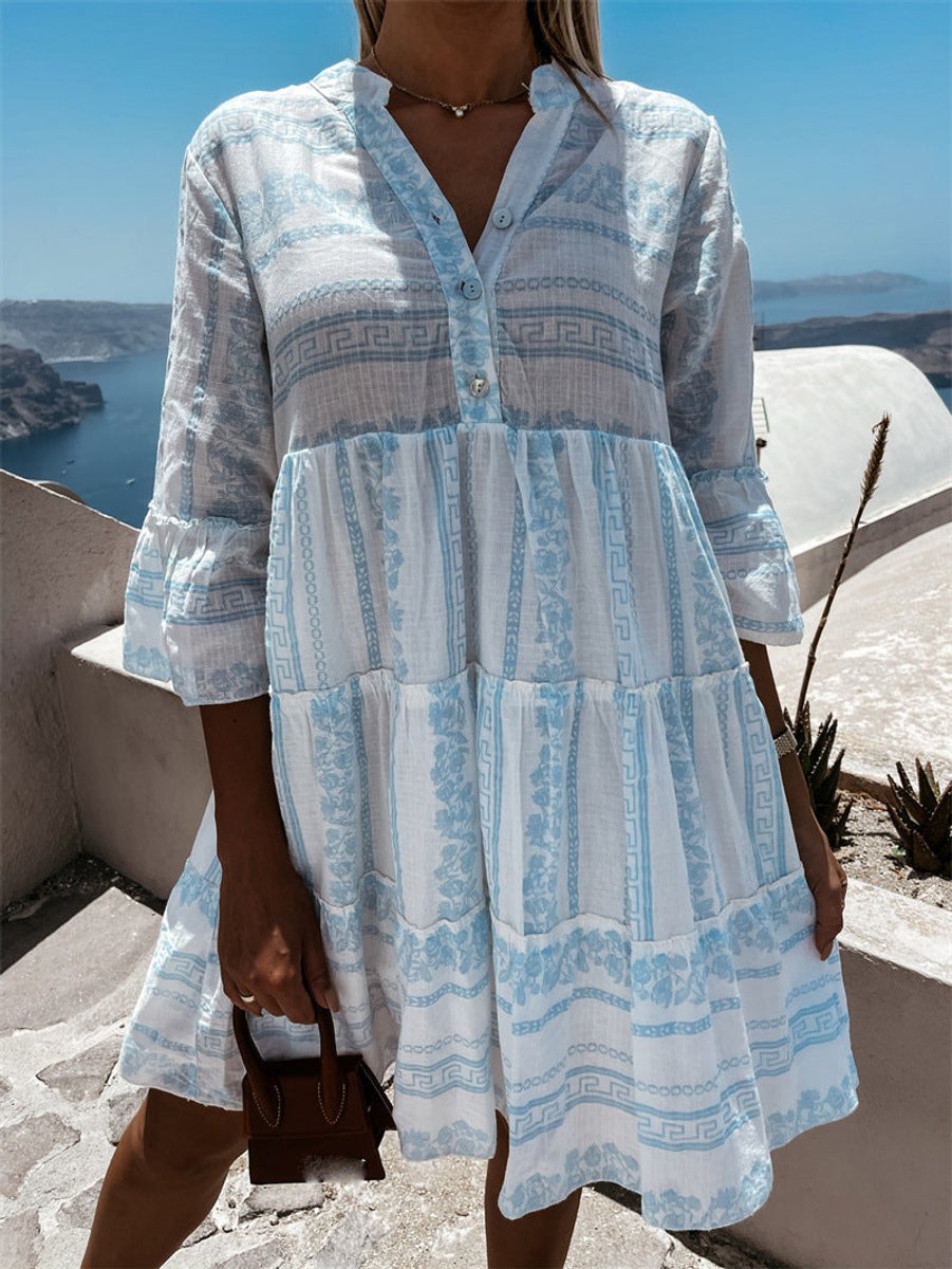 Vestido túnica de corte relajado en capas con estampado boho para mujer