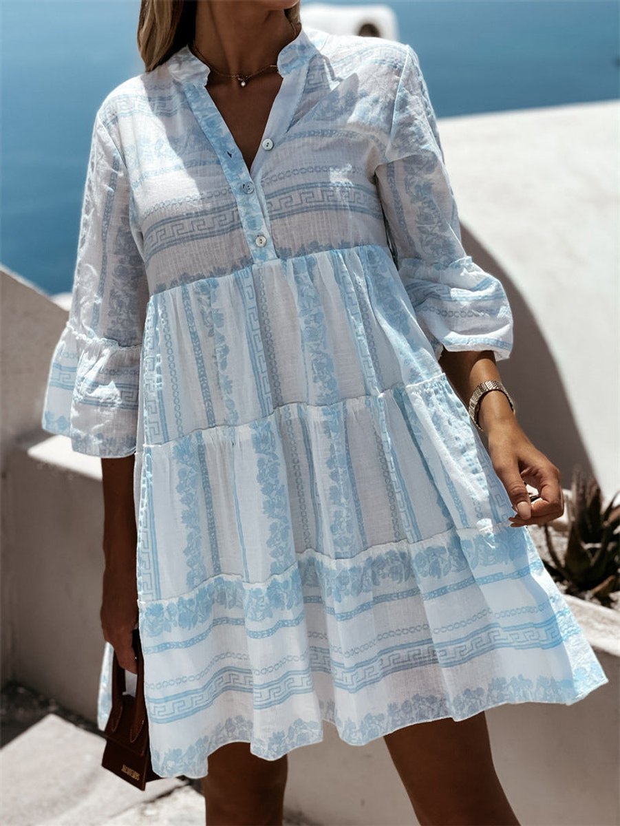 Vestido túnica de corte relajado en capas con estampado boho para mujer