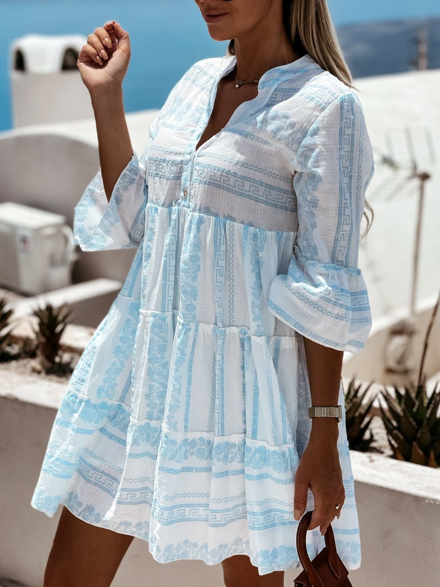 Vestido túnica de corte relajado en capas con estampado boho para mujer