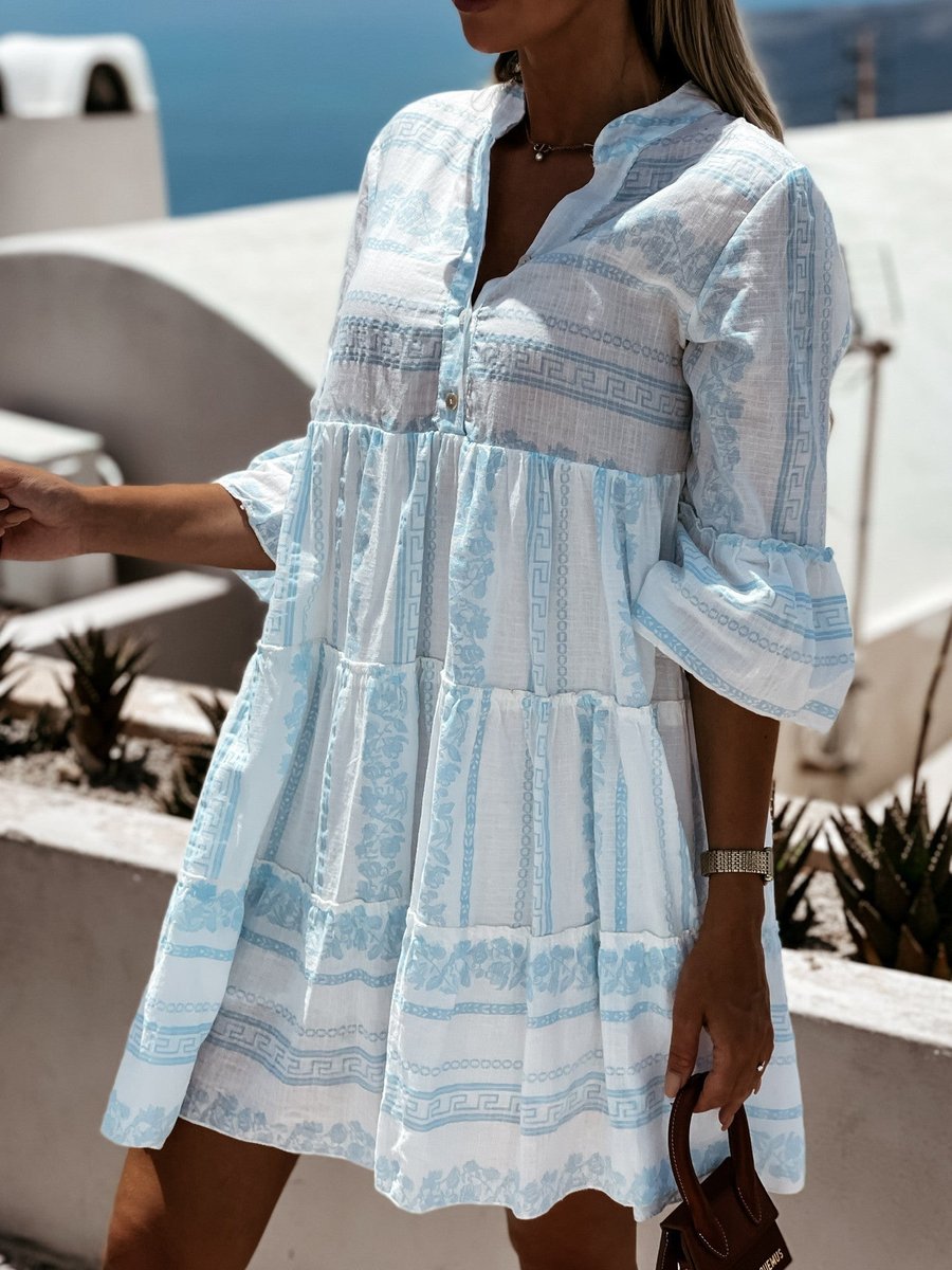 Vestido túnica de corte relajado en capas con estampado boho para mujer