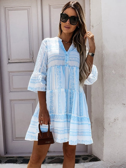 Vestido túnica de corte relajado en capas con estampado boho para mujer