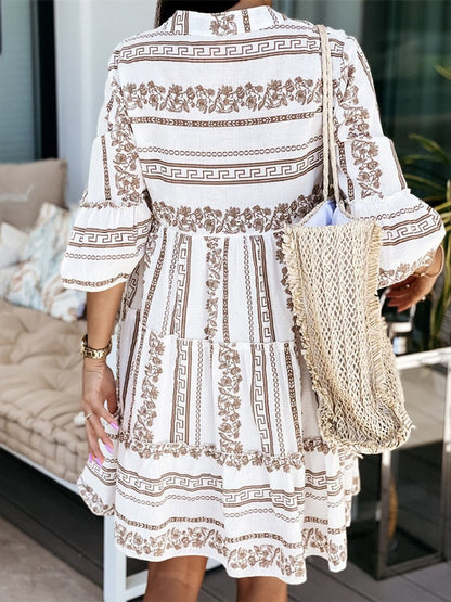 Vestido túnica de corte relajado en capas con estampado boho para mujer