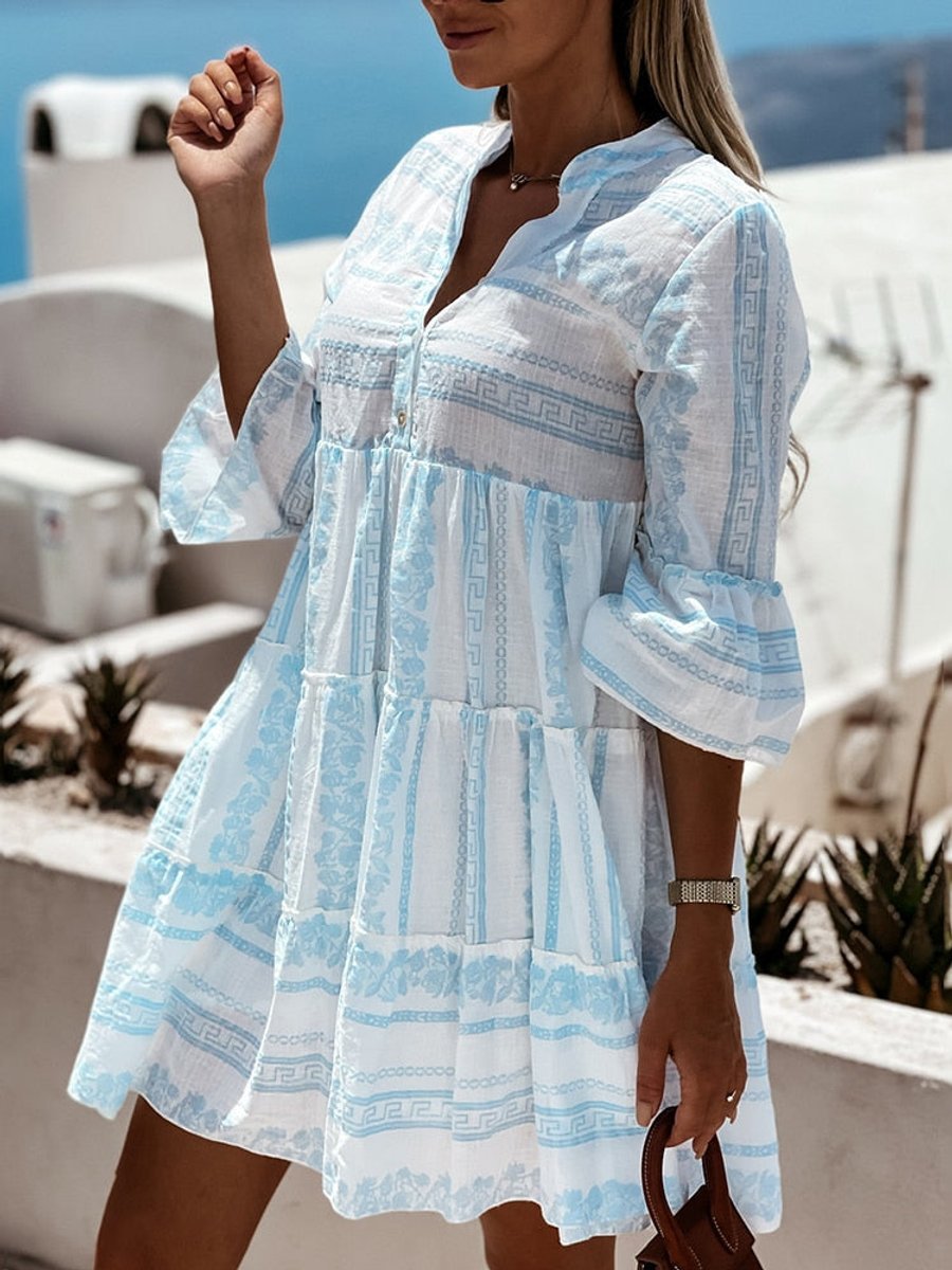 Vestido túnica de corte relajado en capas con estampado boho para mujer