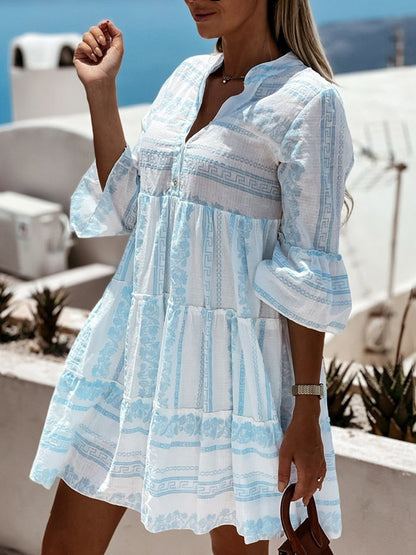 Vestido túnica de corte relajado en capas con estampado boho para mujer