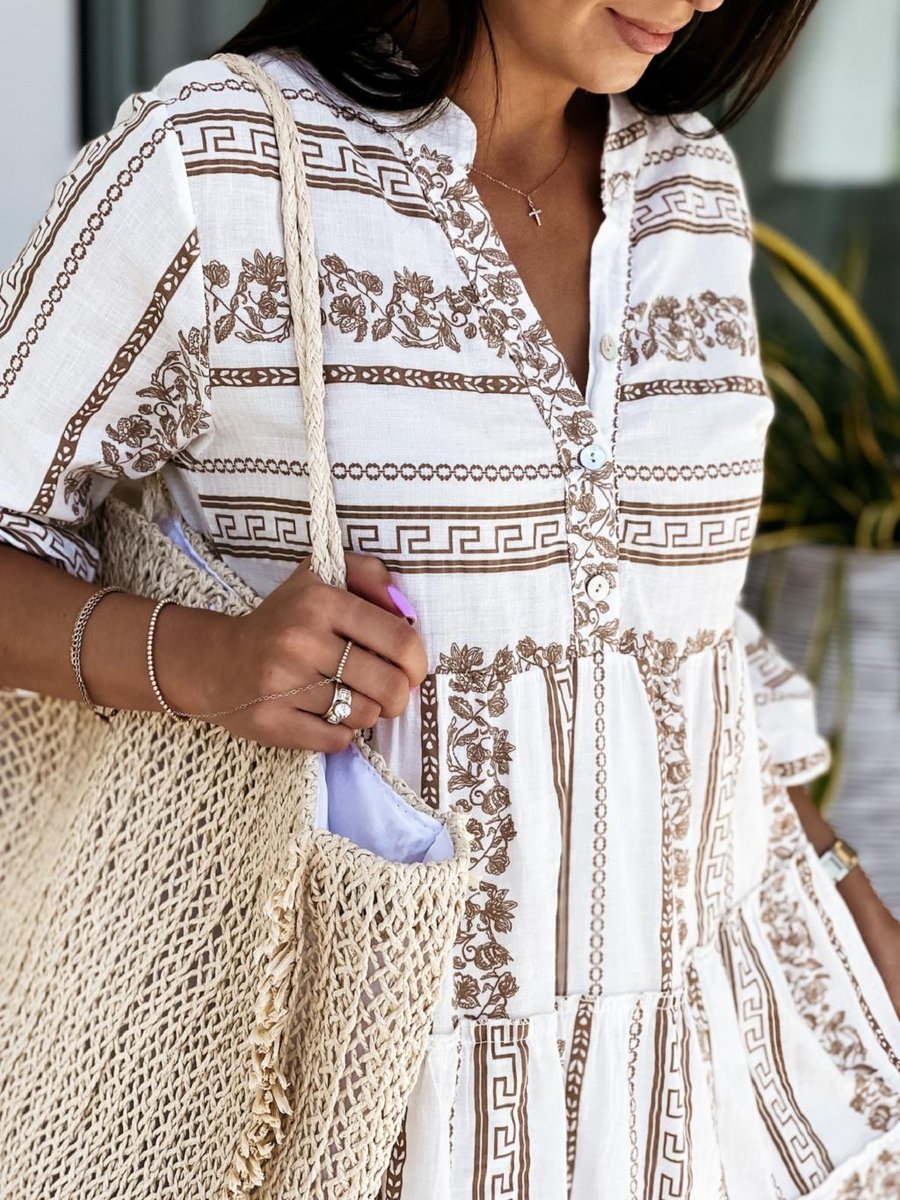 Vestido túnica de corte relajado en capas con estampado boho para mujer