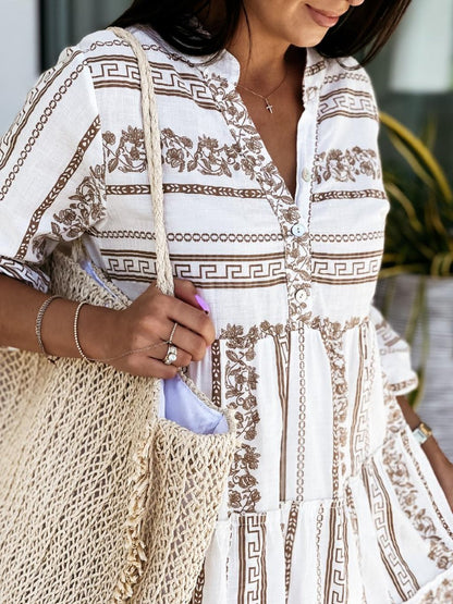 Vestido túnica de corte relajado en capas con estampado boho para mujer