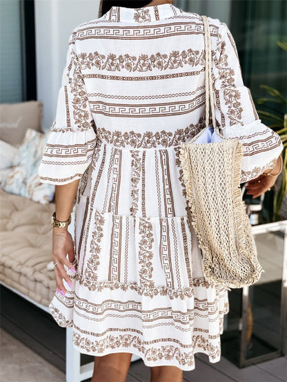 Vestido túnica de corte relajado en capas con estampado boho para mujer