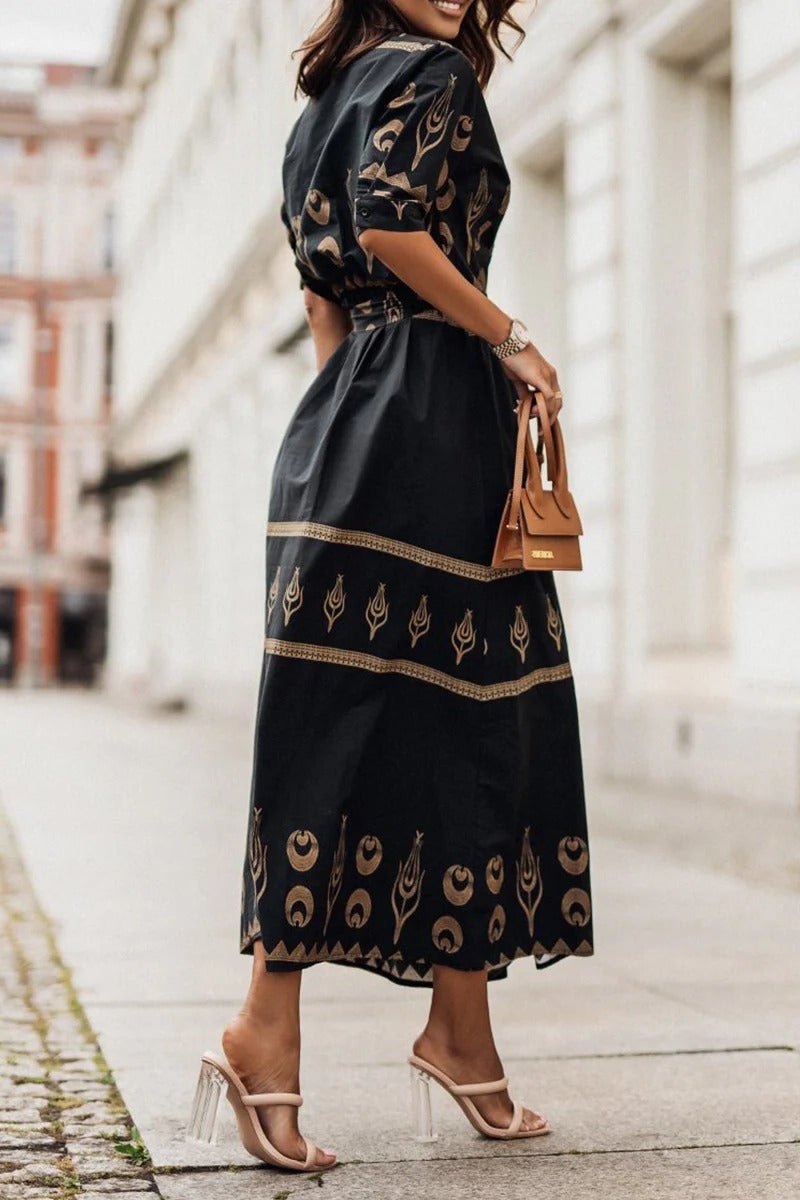 Vestido Midi Estampado de Estilo Boho con Cinta Ajustable